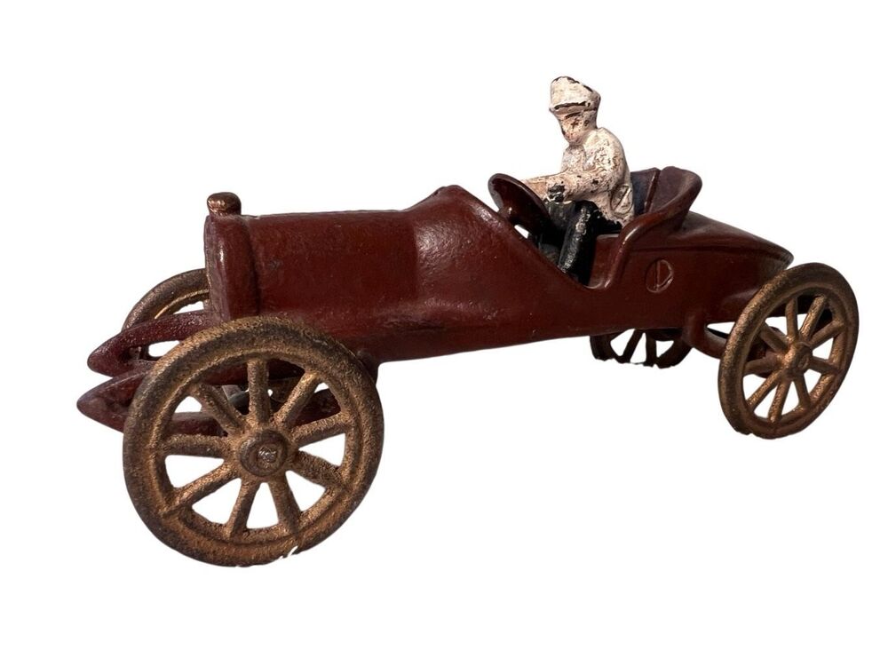 1920's Hubley Cast Iron Racing Car w/ Driver Original Toy Art Antique Vintage
